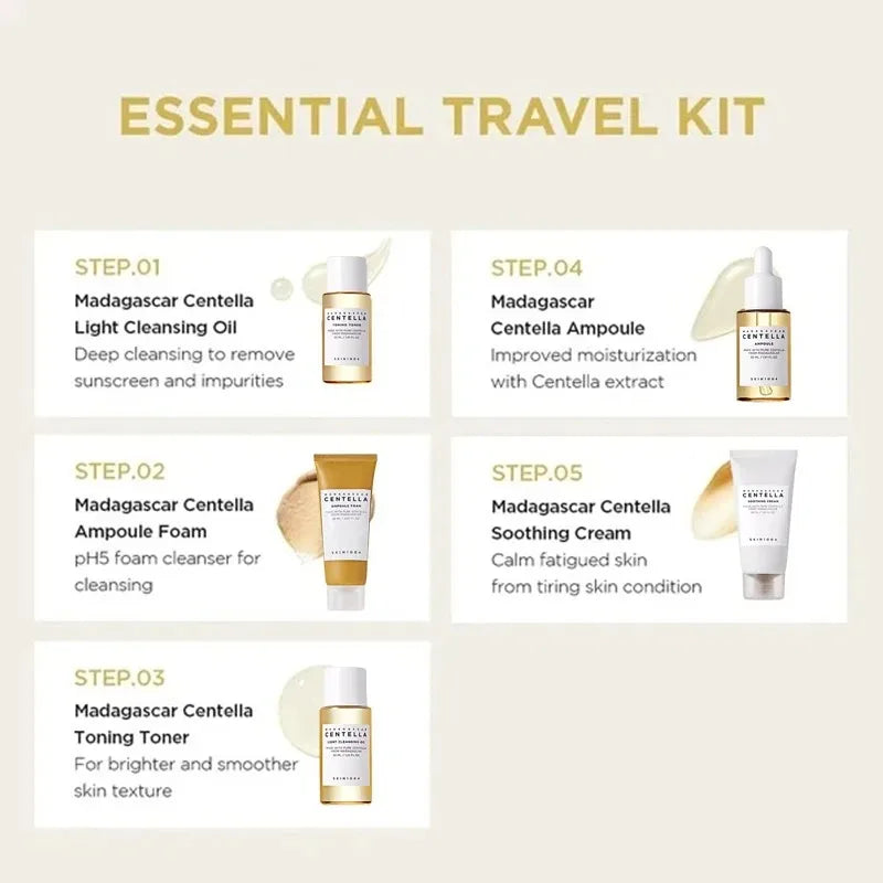 Korean Centella Mini Skincare Travel Set – Hydrating & Soothing 5pcs Kit